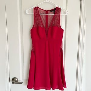 BCBG Maxazria red lace mini dress deep v-neck w/ see thru back